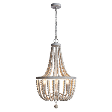 White Washed Bead Chandelier with Metal and Wood